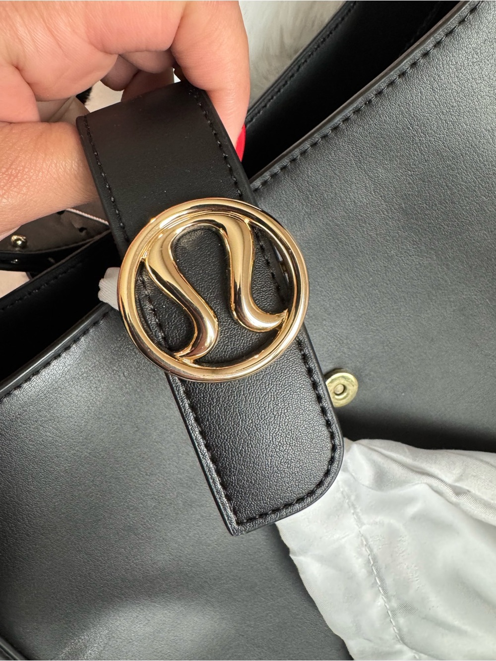 lululemon athletica Black Leather Shoulder Bag with Gold Logo Accent - Picture 6 of 7